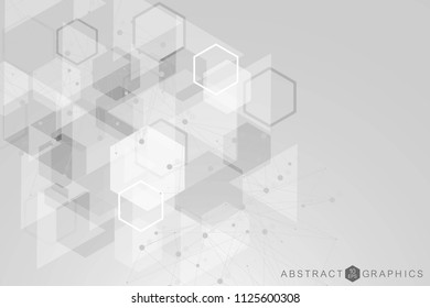 Geometric abstract background with connected line and dots. Structure molecule and communication. Big Data Visualization. Medical, technology, science background. Vector illustration