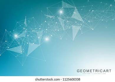 Fondo geométrico abstracto con líneas y puntos conectados.Estructura molécula y comunicación. Concepto científico para su diseño. Antecedentes médicos, tecnológicos, científicos. Ilustración del vector
