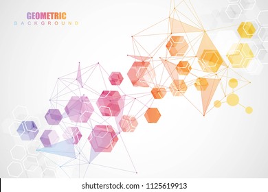 Geometric abstract background with connected line and dots. Structure molecule and communication. Scientific concept for your design. Medical, technology, science background. Vector illustration