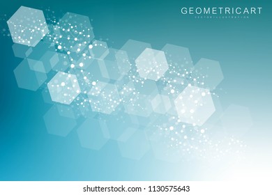Geometric abstract background with connected line and dots. Structure molecule and communication. Scientific concept for your design. Medical, technology, science background. Vector illustration