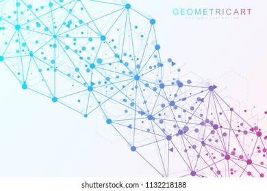 Geometric abstract background with connected line and dots. Structure molecule and communication. Scientific concept for your design. Medical, technology, science background. Vector illustration
