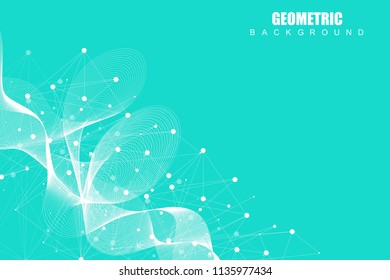 Geometric abstract background with connected line and dots. Structure molecule and communication. Scientific concept for your design. Medical, technology, science background. Vector illustration