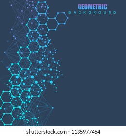 Geometric abstract background with connected line and dots. Scientific concept for your design. Global cryptocurrency blockchain business banner concept. Vector illustration