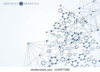 Geometric abstract background with connected line and dots. Structure molecule and communication. Scientific and technology concept. Wave flow graphic background for your design. Vector illustration