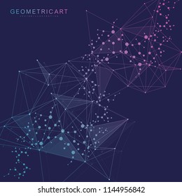 Geometric abstract background with connected line and dots. Structure molecule and communication. Scientific concept for your design. Medical, technology, science background. Vector illustration