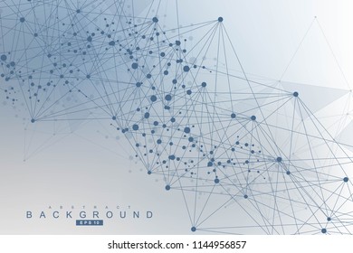 Geometric abstract background with connected line and dots. Structure molecule and communication. Scientific concept for your design. Medical, technology, science background. Vector illustration