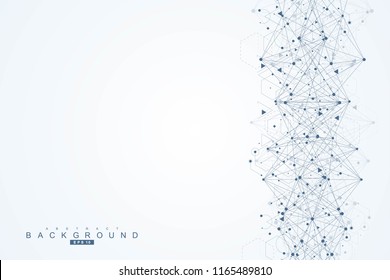 Geometric abstract background with connected line and dots. Structure molecule and communication. Scientific concept for your design. Medical, technology, science background. Vector illustration