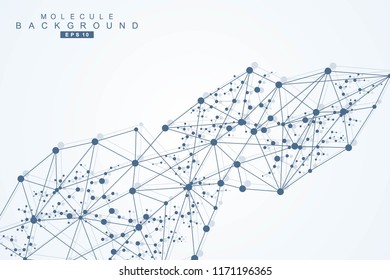 Geometric abstract background with connected line and dots. Structure molecule and communication. Scientific concept for your design. Medical, technology, science background. Vector illustration