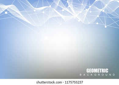Geometric abstract background with connected line and dots. Structure molecule and communication. Scientific concept for your design. Medical, technology, science background. Vector illustration.