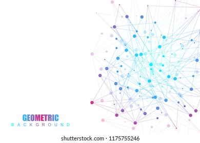 Geometric abstract background with connected line and dots. Structure molecule and communication. Big Data Visualization. Medical, technology, science background. Vector illustration.