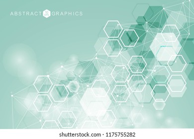 Geometric abstract background with connected line and dots. Structure molecule and communication. Scientific concept for your design. Medical, technology, science background. Vector illustration.