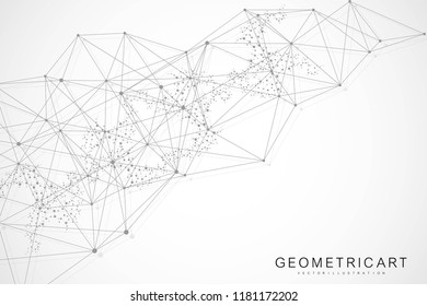 Geometric abstract background with connected line and dots. Structure molecule and communication. Scientific concept for your design. Medical, technology, science background. Vector illustration.