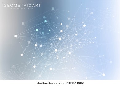 Geometric abstract background with connected line and dots. Structure molecule and communication. Scientific concept for your design. Medical, technology, science background. Vector illustration.
