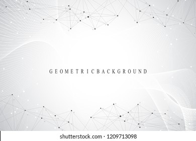Geometric abstract background with connected line and dots. Network and connection background for your presentation. Graphic polygonal background. Scientific vector illustration