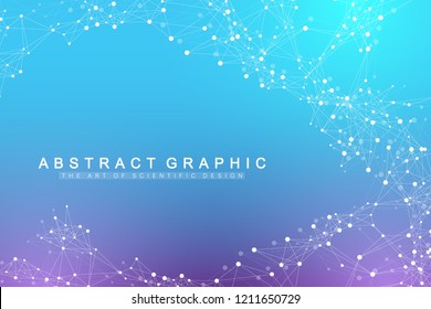 Geometric abstract background with connected line and dots. Network and connection background for your presentation. Graphic polygonal background. Scientific vector illustration