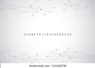 Geometric abstract background with connected line and dots. Network and connection background for your presentation. Graphic polygonal background. Scientific vector illustration