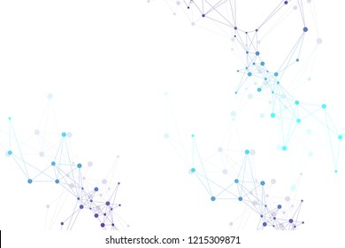 Geometric abstract background with connected line and dots. Network and connection background for your presentation. Graphic polygonal background. Scientific vector illustration