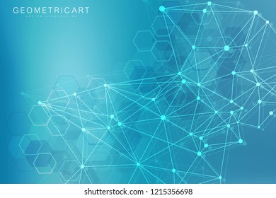 Geometric abstract background with connected line and dots. Structure molecule and communication. Big Data Visualization. Medical, technology, science background. Vector illustration