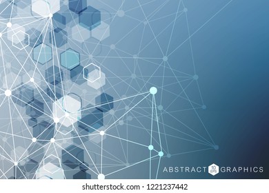 Geometric abstract background with connected line and dots. Structure molecule and communication. Big Data Visualization. Medical, technology, science background. Vector illustration.