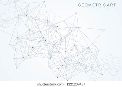 Geometric abstract background with connected line and dots. Structure molecule and communication. Big Data Visualization. Medical, technology, science background. Vector illustration