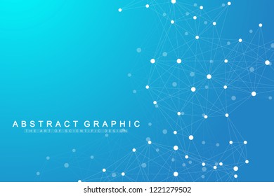 Geometric abstract background with connected line and dots. Network and connection background for your presentation. Graphic polygonal background. Scientific vector illustration