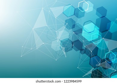 Geometric abstract background with connected line and dots. Structure molecule and communication. Big Data Visualization. Medical, technology, science background. Vector illustration