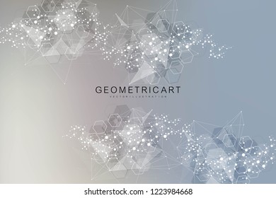 Geometric abstract background with connected line and dots. Structure molecule and communication. Big Data Visualization. Medical, technology, science background. Vector illustration