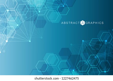 Geometric abstract background with connected line and dots. Structure molecule and communication. Big Data Visualization. Medical, technology, science background. Vector illustration