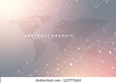 Geometric abstract background with connected line and dots. Network and connection background for your presentation. Graphic polygonal background. Scientific vector illustration