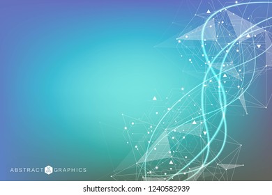Geometric abstract background with connected line and dots. Structure molecule and communication. Big Data Visualization. Medical, technology, science background. Vector illustration