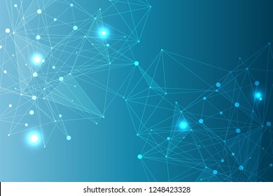 Geometric abstract background with connected line and dots. Structure molecule and communication. Big Data Visualization. Medical, technology, science background. Vector illustration