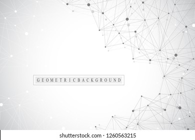 Geometric abstract background with connected line and dots. Network and connection background for your presentation. Graphic polygonal background. Scientific vector illustration