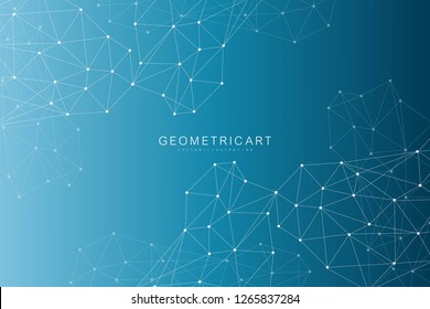 Geometric abstract background with connected line and dots. Structure molecule and communication. Big Data Visualization. Medical, technology, science background. Vector illustration