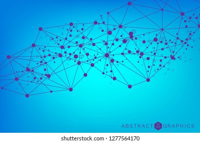 Geometric abstract background with connected line and dots. Structure molecule and communication. Big Data Visualization. Medical, technology, science background. Vector illustration
