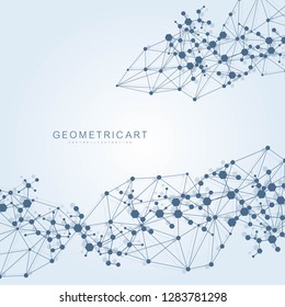 Geometric abstract background with connected line and dots. Structure molecule and communication. Big Data Visualization. Medical, technology, science background. Vector illustration
