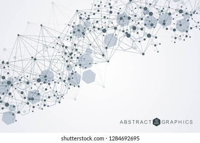 Geometric abstract background with connected line and dots. Structure molecule and communication. Big Data Visualization. Medical, technology, science background. Vector illustration