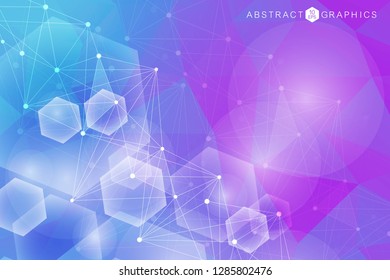 Geometric abstract background with connected line and dots. Structure molecule and communication. Scientific concept for your design. Medical, technology, science background. Vector illustration