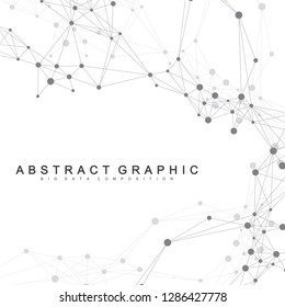 Geometric abstract background with connected line and dots. Network and connection background for your presentation. Graphic polygonal background. Scientific vector illustration