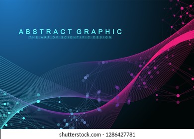 Geometric abstract background with connected line and dots. Network and connection background for your presentation. Graphic polygonal background. Scientific vector illustration