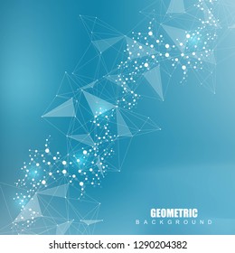Geometric abstract background with connected line and dots. Structure molecule and communication. Scientific concept for your design. Medical, technology, science background. Vector illustration