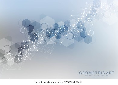 Geometric abstract background with connected line and dots. Structure molecule and communication. Scientific concept for your design. Medical, technology, science background. Vector illustration