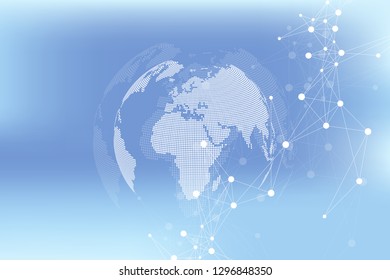 Geometric abstract background with connected line and dots. Network and connection background for your presentation. Graphic polygonal background. Scientific vector illustration.