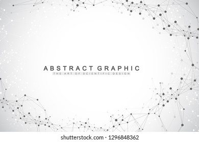 Geometric abstract background with connected line and dots. Network and connection background for your presentation. Graphic polygonal background. Scientific vector illustration.