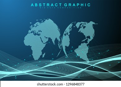 Geometric abstract background with connected line and dots. Network and connection background for your presentation. Graphic polygonal background. Scientific vector illustration.