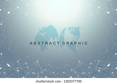 Geometric abstract background with connected line and dots. Network and connection background for your presentation. Graphic polygonal background. Scientific vector illustration