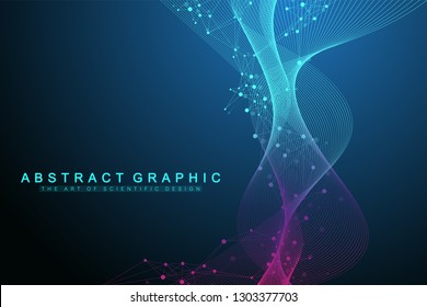 Geometric abstract background with connected line and dots. Network and connection background for your presentation. Graphic polygonal background. Wave flow. Scientific vector illustration