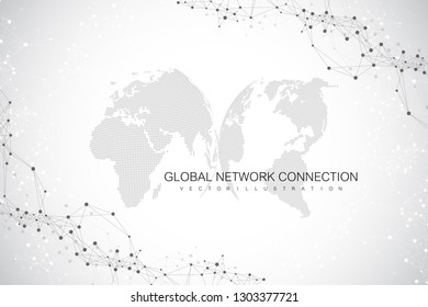 Geometric abstract background with connected line and dots. Network and connection background for your presentation. Graphic polygonal background. Scientific vector illustration