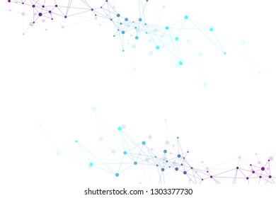 Geometric abstract background with connected line and dots. Network and connection background for your presentation. Graphic polygonal background. Scientific vector illustration