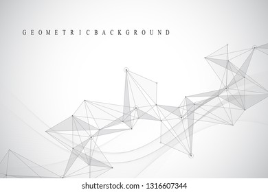 Geometric abstract background with connected line and dots. Network and connection background for your presentation. Graphic polygonal background. Scientific vector illustration