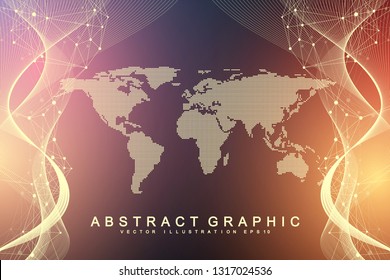 Geometric abstract background with connected line and dots. Network and connection background for your presentation. Graphic polygonal background. Scientific vector illustration